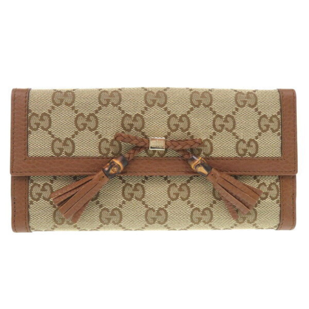 Gucci Bamboo Tassel Double Hook GG Canvas Brown Bi Fold Long Wallet